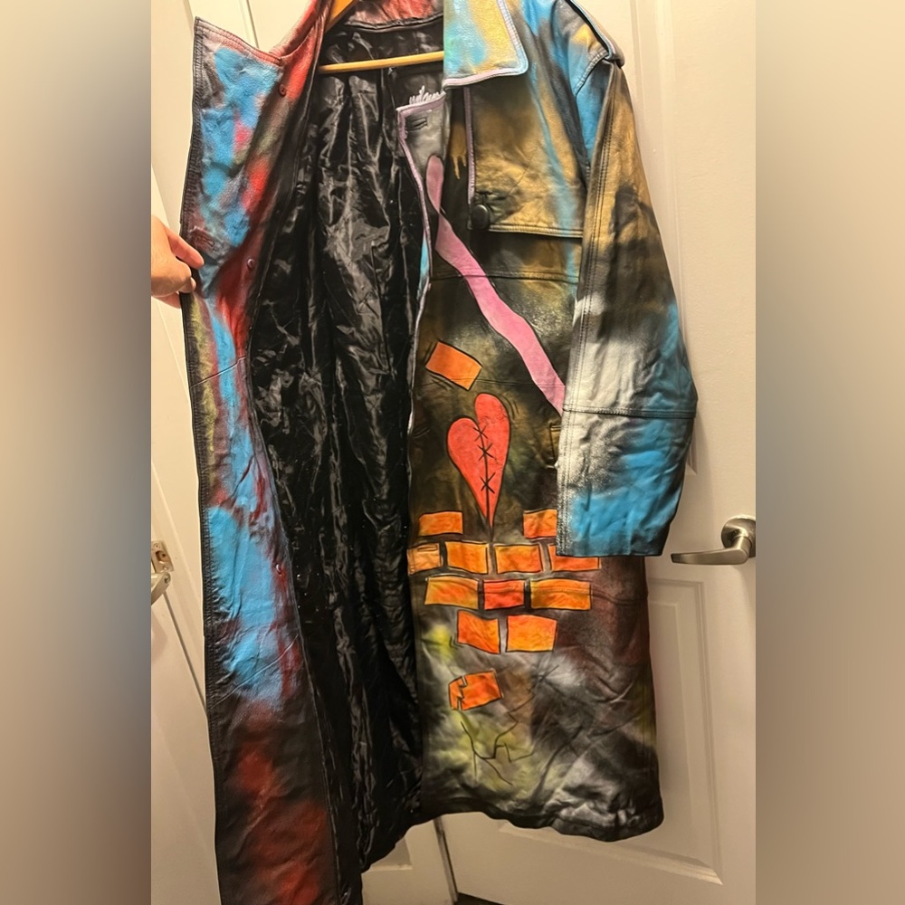 Custom Hand Painted Pink Panther Leather Trench Coat - Picture 11 of 12